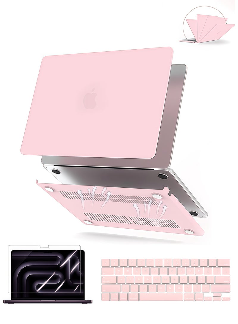 SUNDAREE متوافق مع حافظة MacBook Air مقاس 13 بوصة (موديلات 2025، 2024، 2023، 2022، M4، A3240، M3، A3113، M2، A2681)، غطاء صلب، حقيبة واقية، غطاء لوحة مفاتيح، واقي شاشة لجهاز MacBook Air مقاس 13.6 بوصة، لون وردي فاتح - Image 1